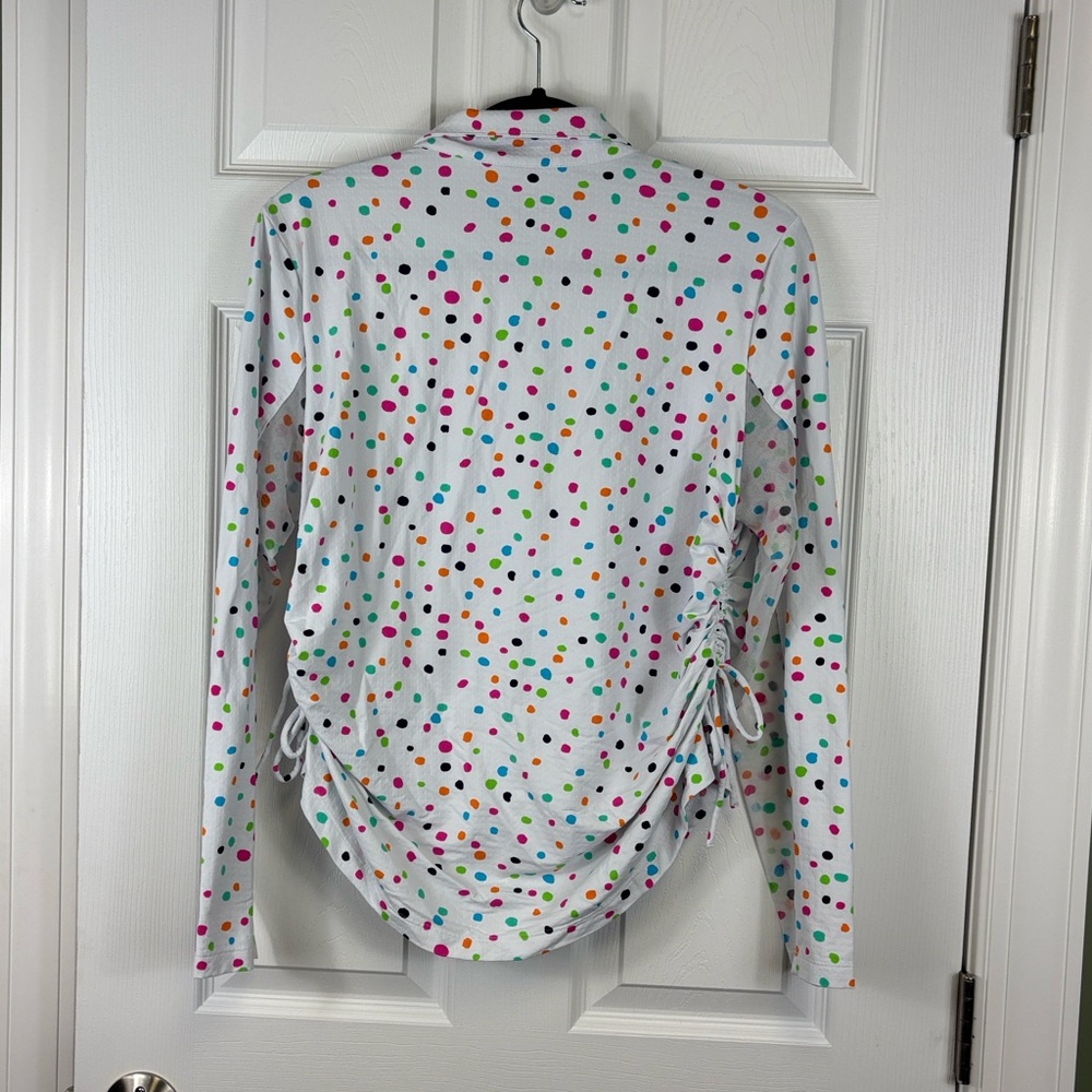 Ibkul white polka dot adjustable length mock neck long sleeve top sz xl - Picture 7 of 7